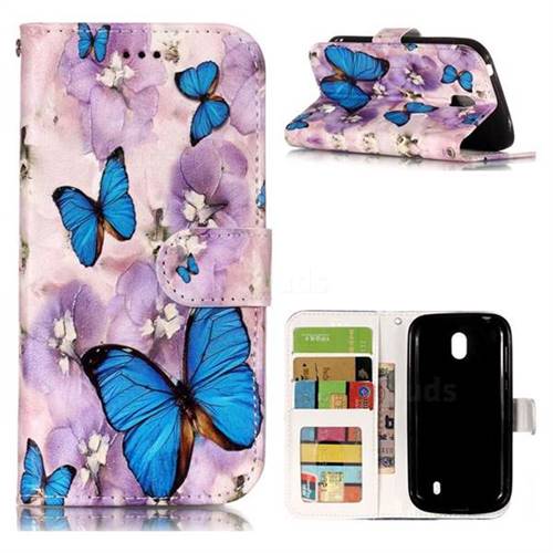 Purple Flowers Butterfly 3D Relief Oil PU Leather Wallet Case for Nokia 1