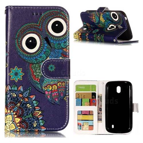 Folk Owl 3D Relief Oil PU Leather Wallet Case for Nokia 1