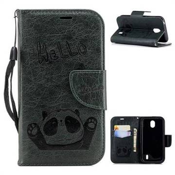 Embossing Hello Panda Leather Wallet Phone Case for Nokia 1 - Seagreen