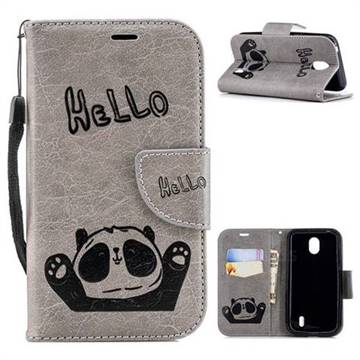 Embossing Hello Panda Leather Wallet Phone Case for Nokia 1 - Grey