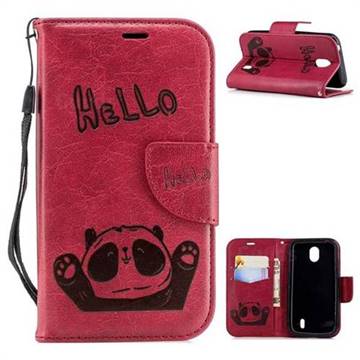 Embossing Hello Panda Leather Wallet Phone Case for Nokia 1 - Red
