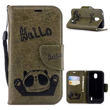 Embossing Hello Panda Leather Wallet Phone Case for Nokia 1 - Olive Green