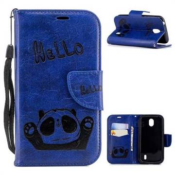 Embossing Hello Panda Leather Wallet Phone Case for Nokia 1 - Blue