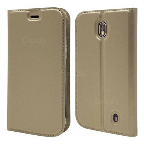 Ultra Slim Card Magnetic Automatic Suction Leather Wallet Case for Nokia 1 - Champagne