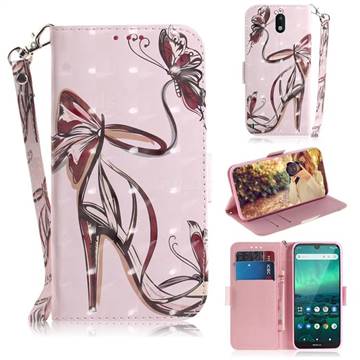 Butterfly High Heels 3D Painted Leather Wallet Phone Case for Nokia 1.3