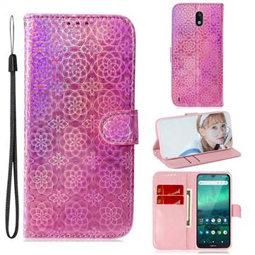 Laser Circle Shining Leather Wallet Phone Case for Nokia 1.3 - Pink