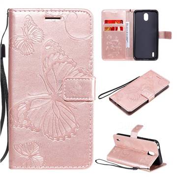 Embossing 3D Butterfly Leather Wallet Case for Nokia 1.3 - Rose Gold