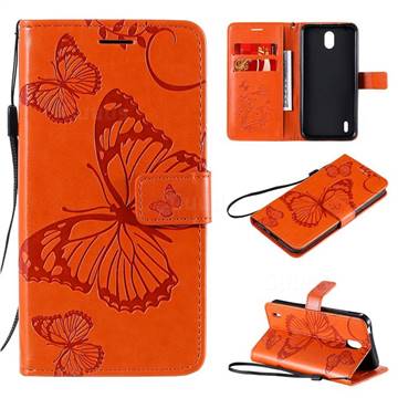 Embossing 3D Butterfly Leather Wallet Case for Nokia 1.3 - Orange