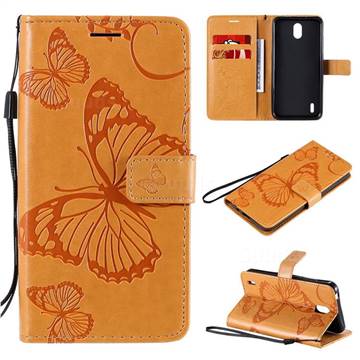 Embossing 3D Butterfly Leather Wallet Case for Nokia 1.3 - Yellow