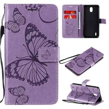 Embossing 3D Butterfly Leather Wallet Case for Nokia 1.3 - Purple