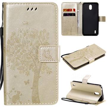 Embossing Butterfly Tree Leather Wallet Case for Nokia 1.3 - Champagne