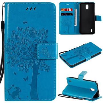 Embossing Butterfly Tree Leather Wallet Case for Nokia 1.3 - Blue
