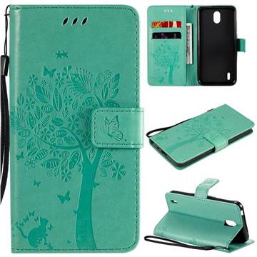 Embossing Butterfly Tree Leather Wallet Case for Nokia 1.3 - Cyan