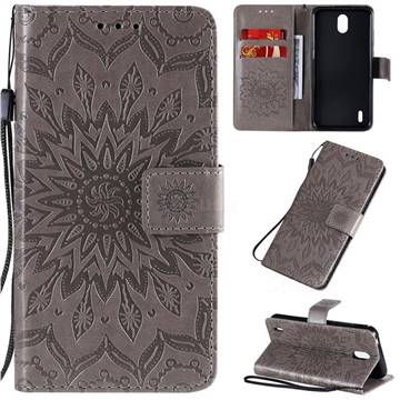 Embossing Sunflower Leather Wallet Case for Nokia 1.3 - Gray