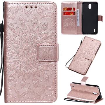 Embossing Sunflower Leather Wallet Case for Nokia 1.3 - Rose Gold