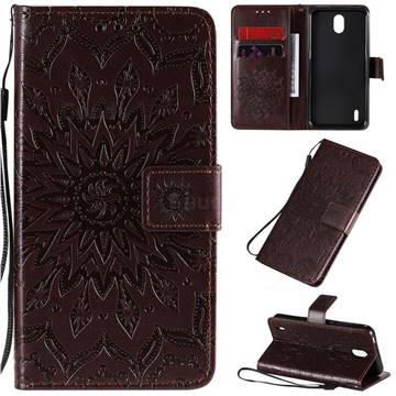 Embossing Sunflower Leather Wallet Case for Nokia 1.3 - Brown