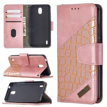 BinfenColor BF04 Color Block Stitching Crocodile Leather Case Cover for Nokia 1.3 - Rose Gold