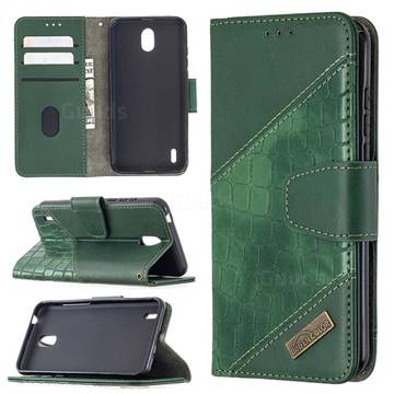 BinfenColor BF04 Color Block Stitching Crocodile Leather Case Cover for Nokia 1.3 - Green