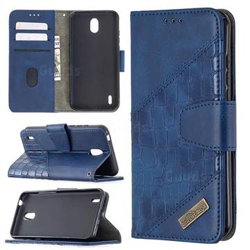 BinfenColor BF04 Color Block Stitching Crocodile Leather Case Cover for Nokia 1.3 - Blue