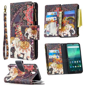 Totem Flower Elephant Binfen Color BF03 Retro Zipper Leather Wallet Phone Case for Nokia 1.3