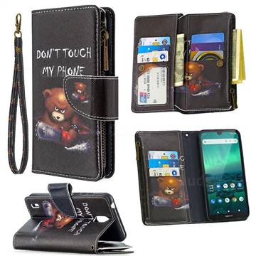 Chainsaw Bear Binfen Color BF03 Retro Zipper Leather Wallet Phone Case for Nokia 1.3