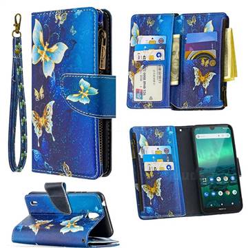 Golden Butterflies Binfen Color BF03 Retro Zipper Leather Wallet Phone Case for Nokia 1.3