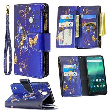 Purple Butterfly Binfen Color BF03 Retro Zipper Leather Wallet Phone Case for Nokia 1.3