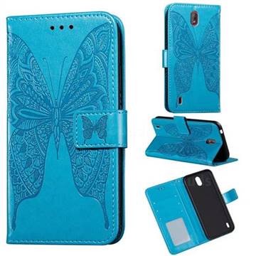Intricate Embossing Vivid Butterfly Leather Wallet Case for Nokia 1.3 - Blue