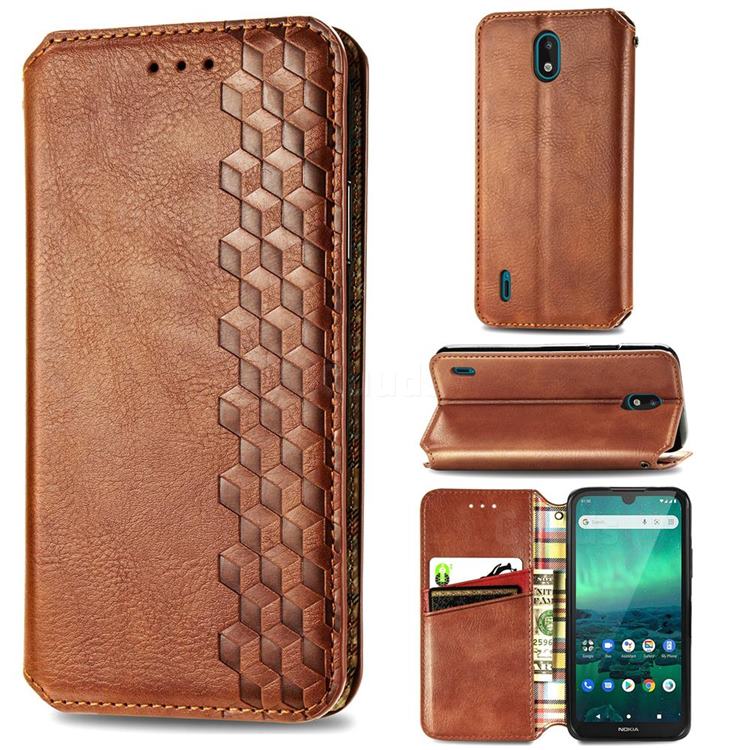 Ultra Slim Fashion Business Card Magnetic Automatic Suction Leather Flip Cover for Nokia 1.3 - Brown