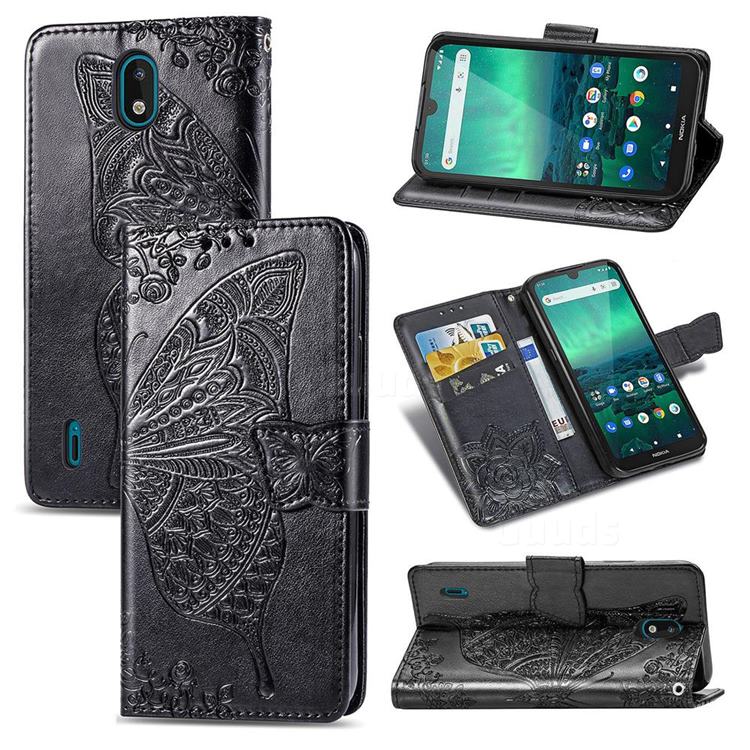 Embossing Mandala Flower Butterfly Leather Wallet Case for Nokia 1.3 - Black