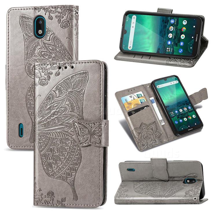 Embossing Mandala Flower Butterfly Leather Wallet Case for Nokia 1.3 - Gray