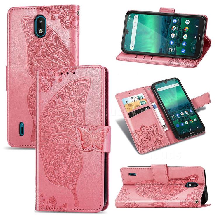 Embossing Mandala Flower Butterfly Leather Wallet Case for Nokia 1.3 - Pink