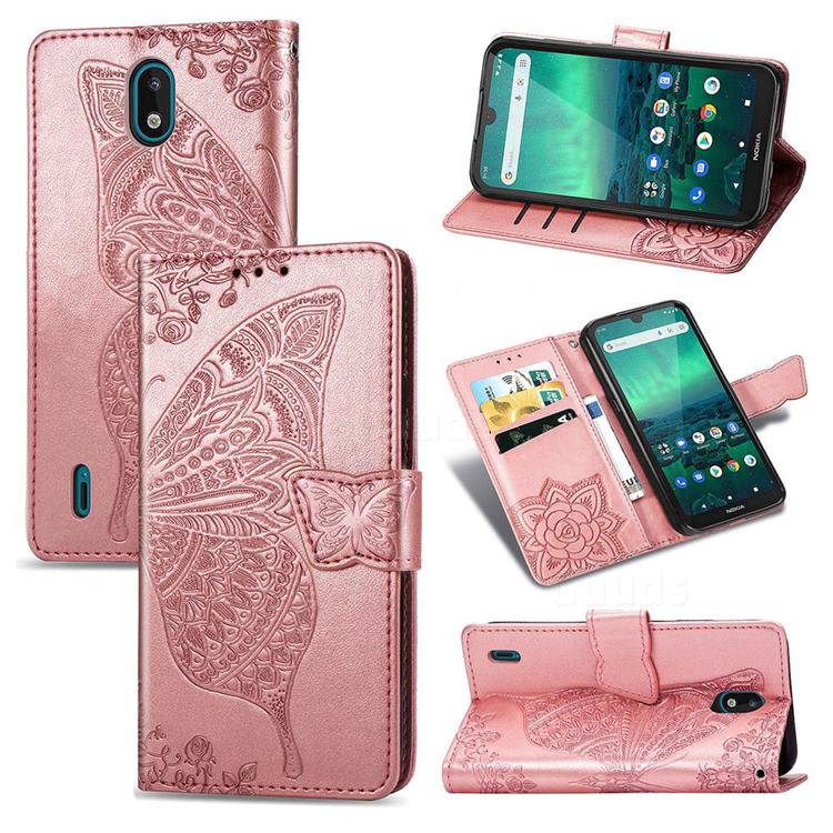 Embossing Mandala Flower Butterfly Leather Wallet Case for Nokia 1.3 - Rose Gold