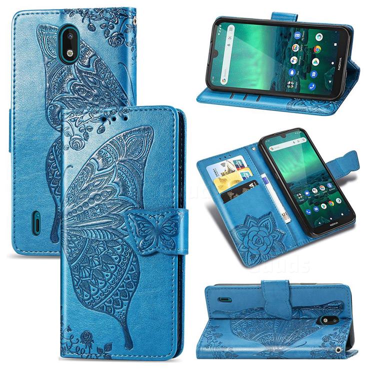 Embossing Mandala Flower Butterfly Leather Wallet Case for Nokia 1.3 - Blue
