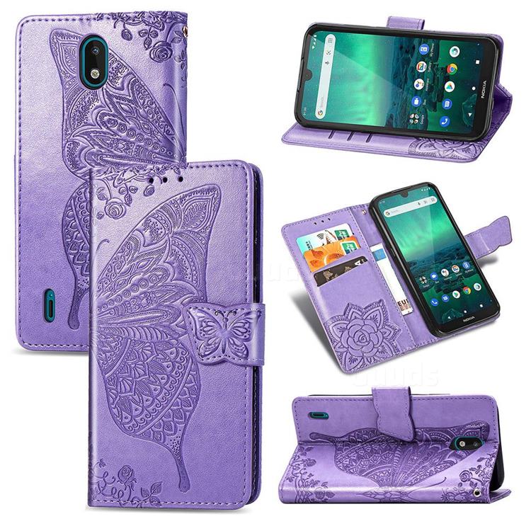 Embossing Mandala Flower Butterfly Leather Wallet Case for Nokia 1.3 - Light Purple