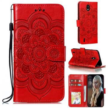 Intricate Embossing Datura Solar Leather Wallet Case for Nokia 1.3 - Red