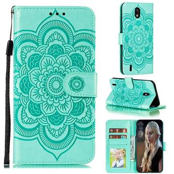 Intricate Embossing Datura Solar Leather Wallet Case for Nokia 1.3 - Green
