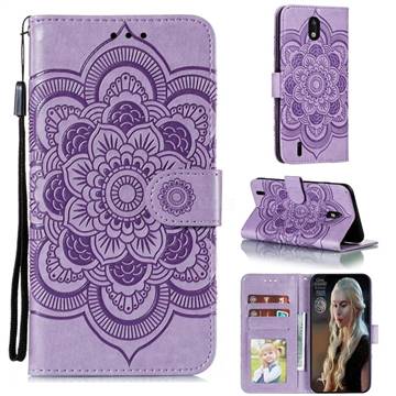 Intricate Embossing Datura Solar Leather Wallet Case for Nokia 1.3 - Purple