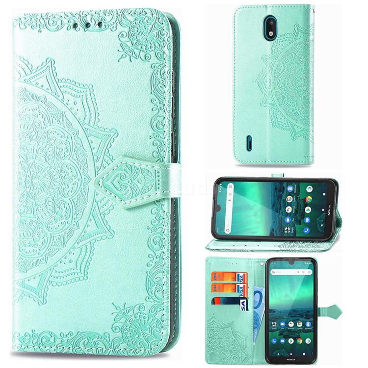 Embossing Imprint Mandala Flower Leather Wallet Case for Nokia 1.3 - Green