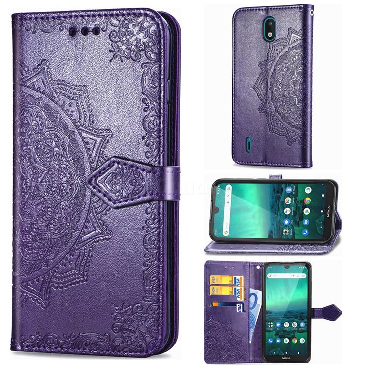 Embossing Imprint Mandala Flower Leather Wallet Case for Nokia 1.3 - Purple