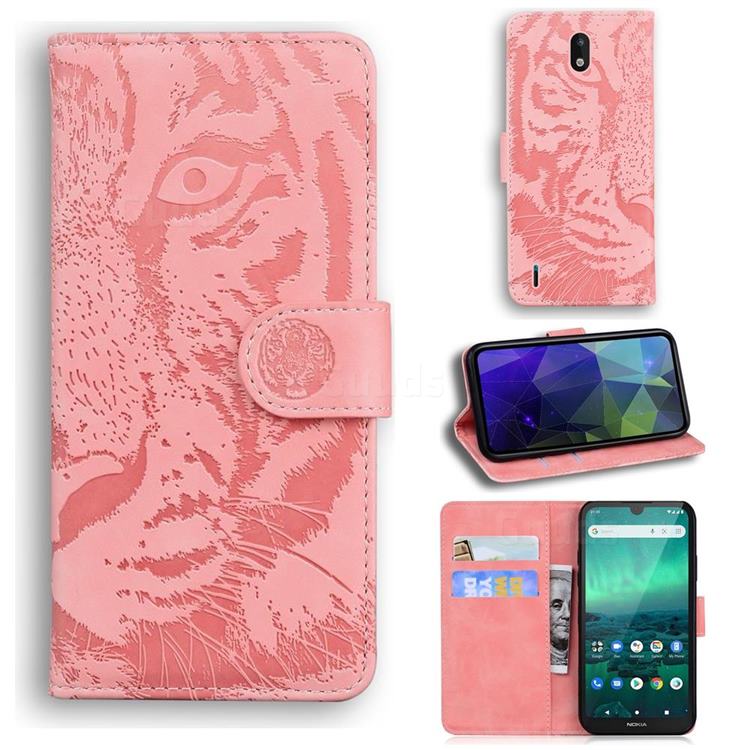Intricate Embossing Tiger Face Leather Wallet Case for Nokia 1.3 - Pink