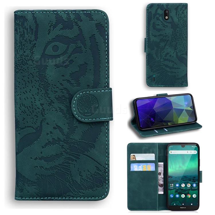 Intricate Embossing Tiger Face Leather Wallet Case for Nokia 1.3 - Green