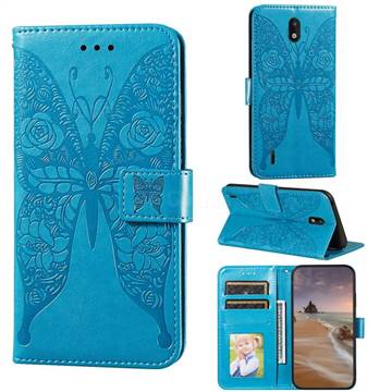 Intricate Embossing Rose Flower Butterfly Leather Wallet Case for Nokia 1.3 - Blue