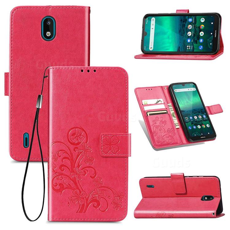 Embossing Imprint Four-Leaf Clover Leather Wallet Case for Nokia 1.3 - Rose Red