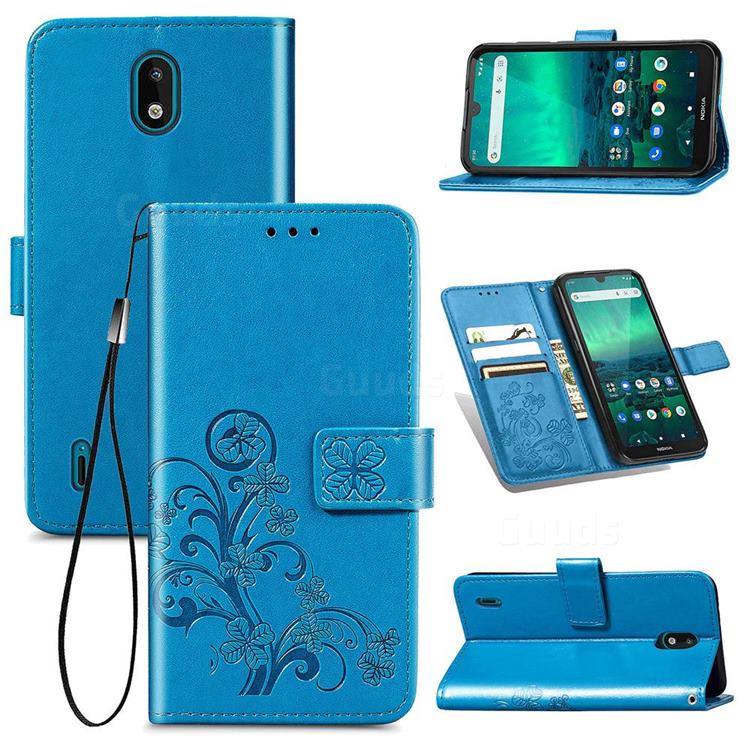Embossing Imprint Four-Leaf Clover Leather Wallet Case for Nokia 1.3 - Blue