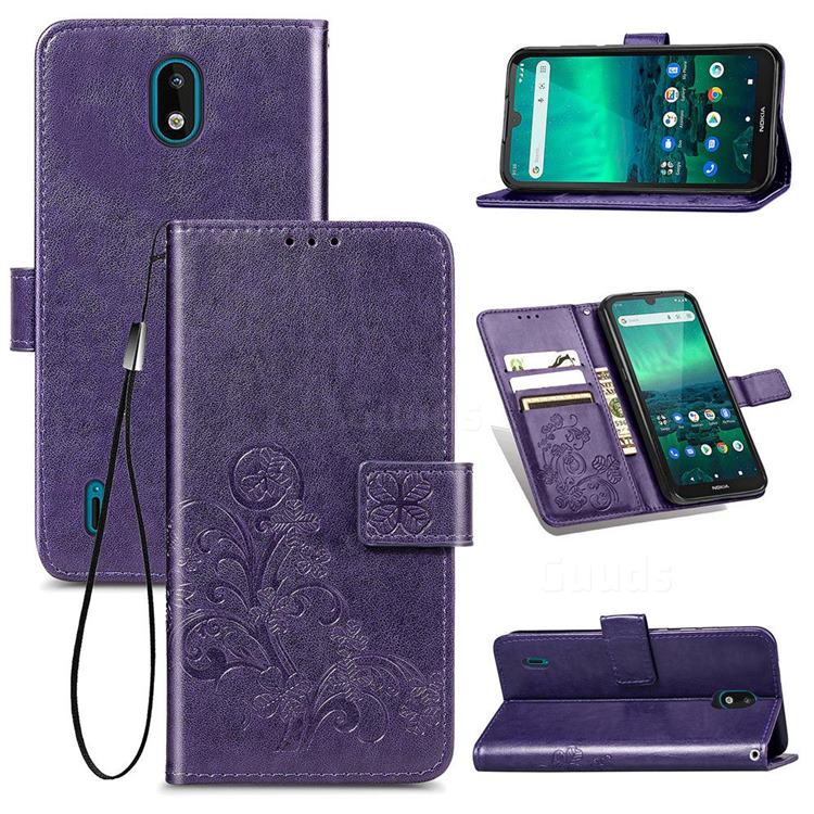 Embossing Imprint Four-Leaf Clover Leather Wallet Case for Nokia 1.3 - Purple