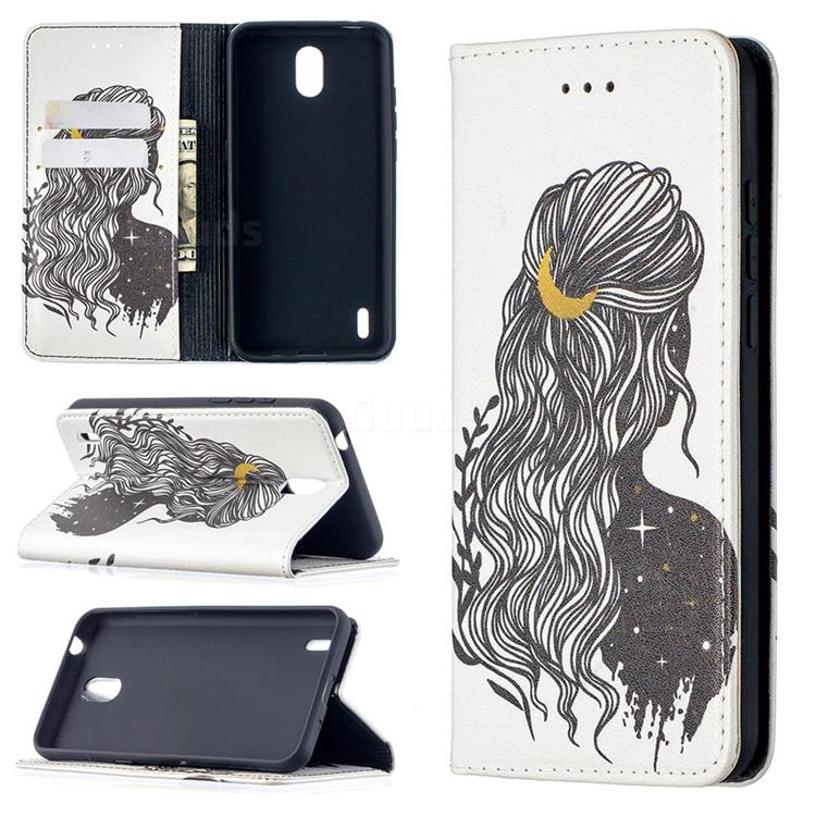 Girl with Long Hair Slim Magnetic Attraction Wallet Flip Cover for Nokia 1.3