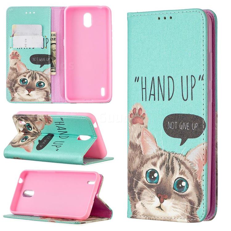 Hand Up Cat Slim Magnetic Attraction Wallet Flip Cover for Nokia 1.3