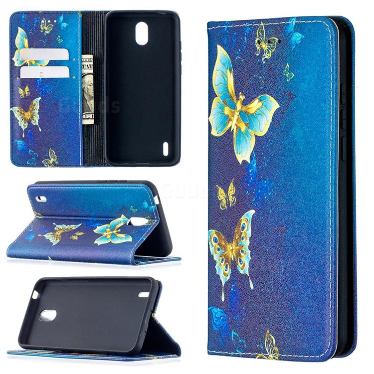 Gold Butterfly Slim Magnetic Attraction Wallet Flip Cover for Nokia 1.3