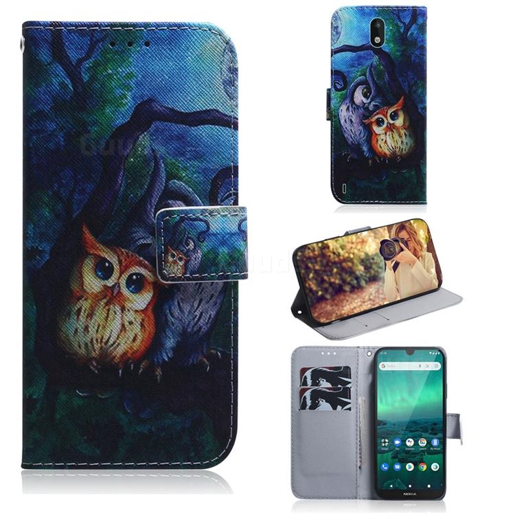 Oil Painting Owl PU Leather Wallet Case for Nokia 1.3